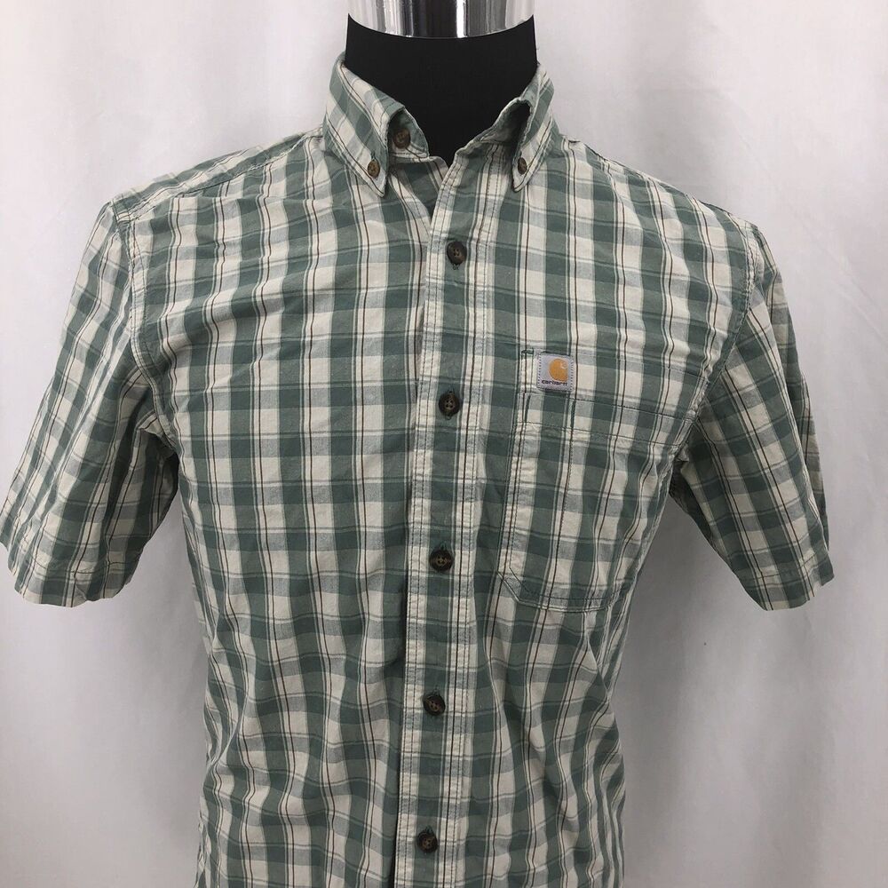Carhartt Relaxed Fit Green Plaid Short Sleeve Camp Shirt 104174 Small